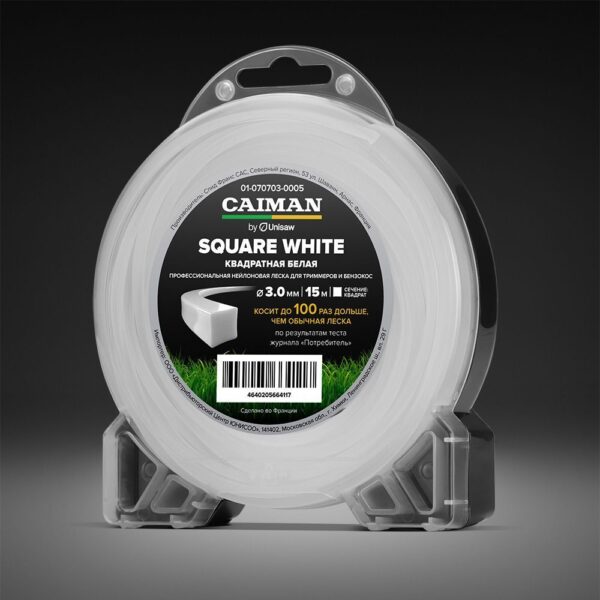 Профессиональная леска CAIMAN Square White by Unisaw квадрат 3,0 мм, 15 м